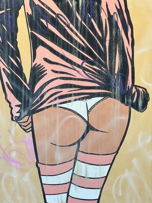 Dillon Boy (1979) - Sexy Graffiti Girl Erotic Street Art Butt Painting Leggings Stockings Vintage Pin Up x No Reserve
