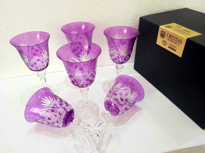 酒杯 (6) - Handmade Six Pieces of Fuchsia Colors Crystal Goblet Bohemian (6) - Crystal (Elegand) - 水晶