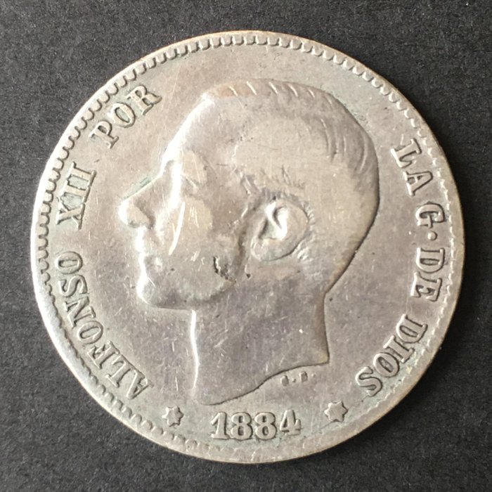 Spanien. Alfonso XII (1874-1885). 1 Peseta - 1884 - RARA - (R036)  (Ohne Mindestpreis)