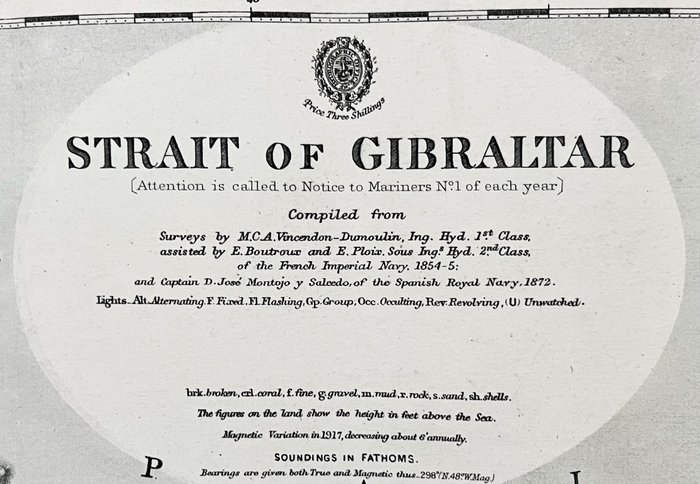 非洲, 地圖 - 直布羅陀 / 西班牙 / 摩洛哥; R.N. Washington / the Admiralty - Strait of Gibraltar - 1859 - 1915 - 1918