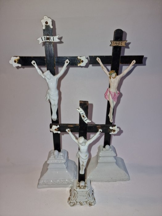  (十字架状)耶稣受难像 (3) - 3 比利时修道院出品的安德纳瓷器耶稣受难像，保存完好，罕见 - 1930-1940 