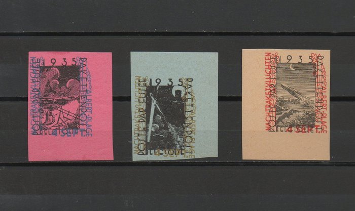 België 1935 - rakettenvlucht - zeldzame vignetten - E 12/14 ongetand - met plakker*  MH