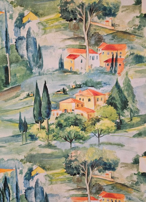 Sjelden italiensk jugendstil Toscana-stoff - 300x280 cm- Kunstnerisk malingsdesign - Bomull - 2000-tallet