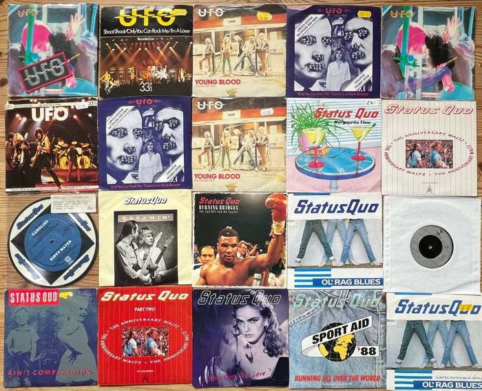 Status Quo, UFO - UFO + STATUS QUO, 20 original Singles - Diverse Titel - Vinylschallplatte - Erstpressung, Farbiges Vinyl, Picture Disc/ Bildscheibe - 1974