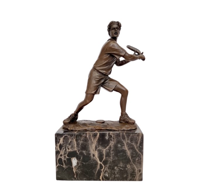 Figurine - A tennis player in bronze - Bronze, Marmor