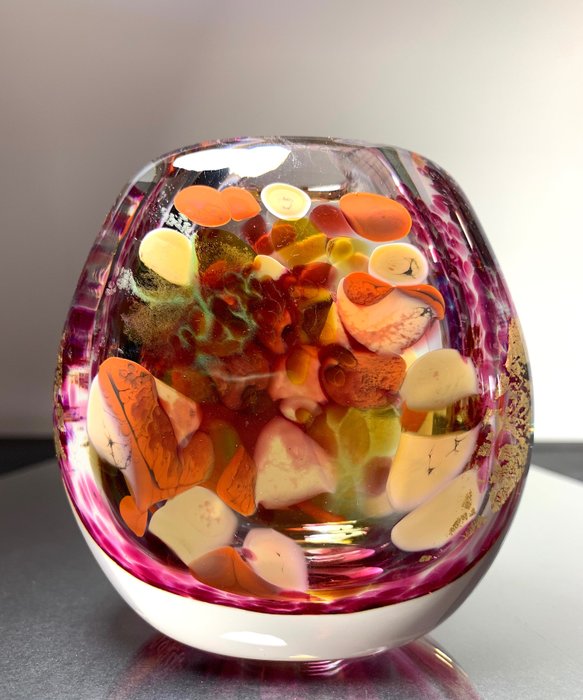 Maxence Parot - Vaas -  Unieke opaline en goudkleurige vaas  - Glas