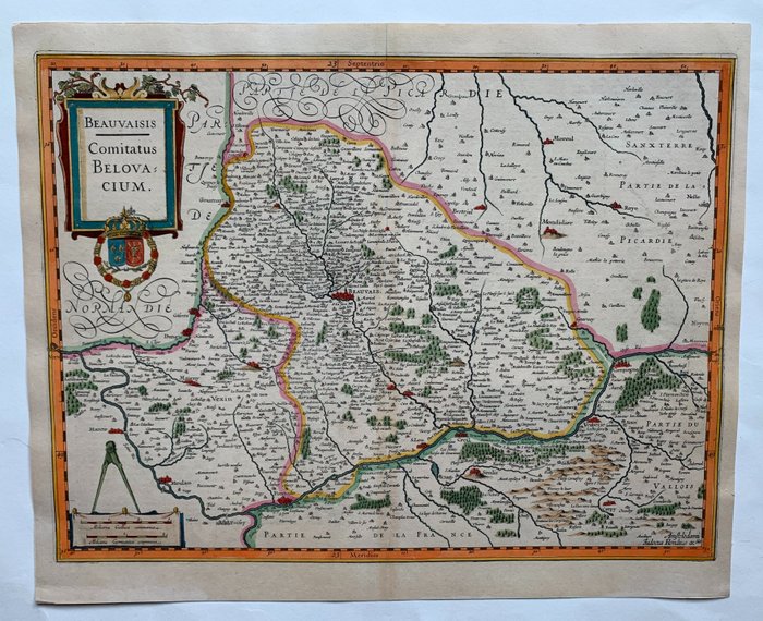 Europa, Kaart - Frankrijk / Beauvais; J. Hondius - Bauvaisis. Comitatus Belovacium. - 1621-1650