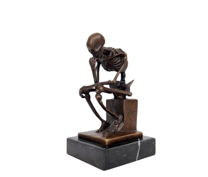 Figurină - A bronze thinker - Bronz, Marmură