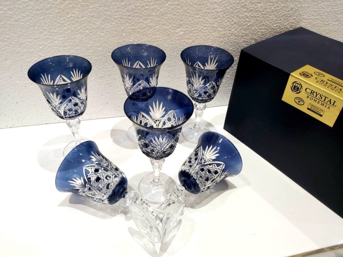 酒杯 (6) - Handmade Six Pieces of Smoke clors Crystal Goblet Bohemian (6) - Crystal (Elegand) - 水晶