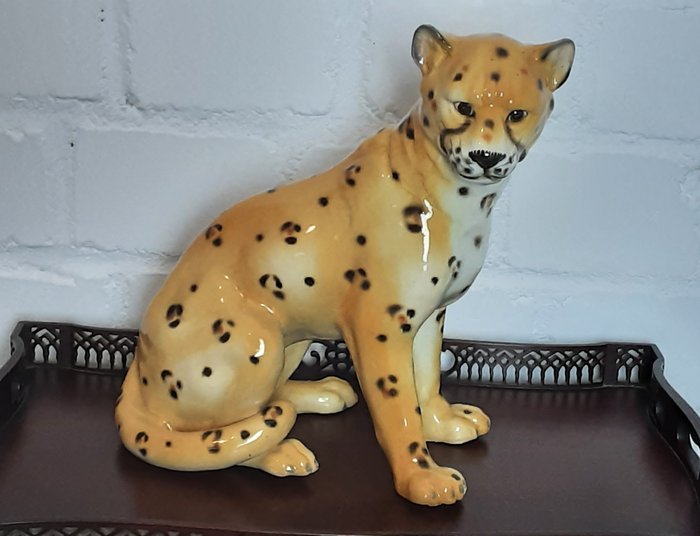 Leopardo - Statue, Leopardo Centado - 33 cm - Porcelaine - 1950