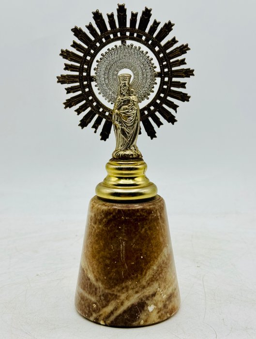 Figur - Virgen en Pedestal - Marmor, Messing