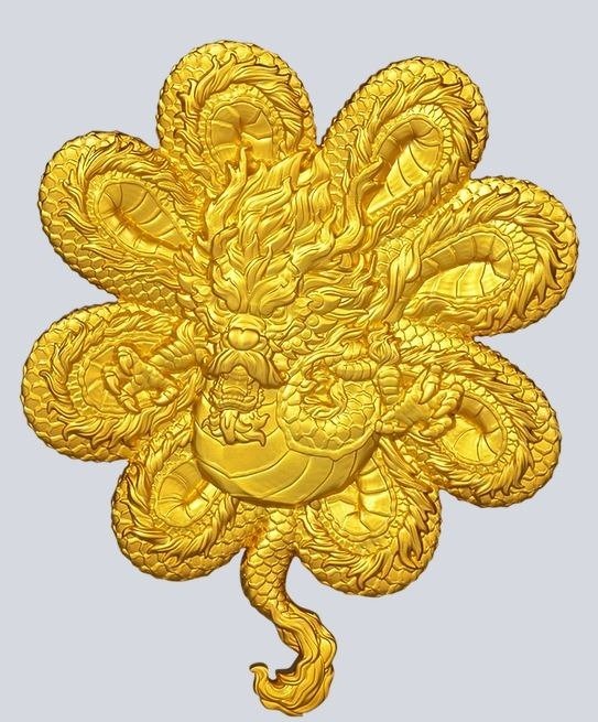 查德. 5000 Francs 2023 Four Leaf Clover Dragon - Gold Glided, 1 Oz (.999)