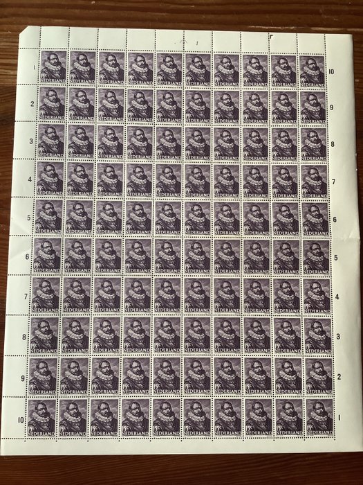 Niederlande 1943 - Seehelden mit Plattenfehlern in kompletten Blättern - NVPH 415, 416, 417, 418 en 419