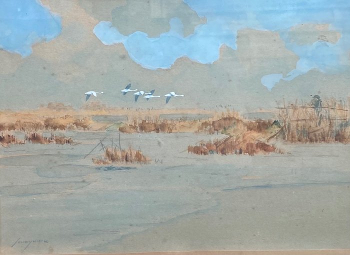 Jo Schrynder (1894-1968) - Overvliegende eenden