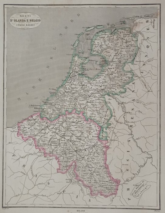 Europa, Mapa - Holandia / Belgia; P. Allodi - Regno d'Olanda e Belgio ( Paesi Bassi ) - 1861-1880