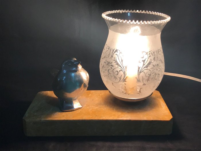 Tafellamp - Prachtige Sparrows lamp met Tulp Baccarat - Glas, Marmer, Verzilverd