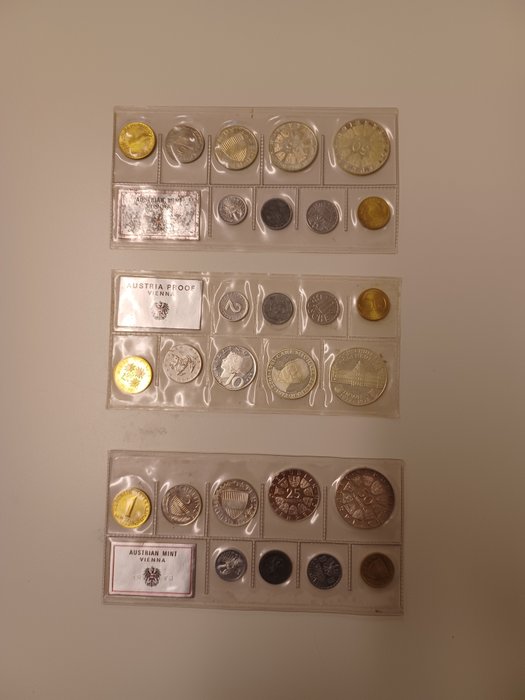 Áustria. Coin sets 1971-1972-1973  (Sem preço de reserva)