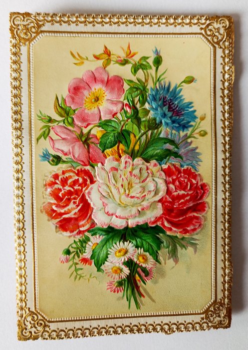 Kivételes régi Pop-Up chromo kártya (virágcserép – kiválóan megőrzött állapot) - Képeslap - 1890-1880