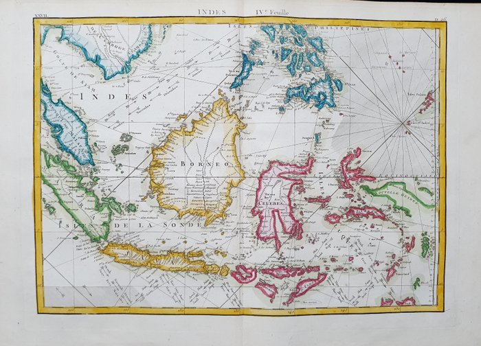亞洲, 地圖 - 東印度群島/馬斯萊西亞/菲律賓/印尼/越南/婆羅洲/馬六甲/雅加達/蘇門答臘島; G. Rizzi Zannoni / Janvier / Lattre - Les Indes Orientales et leur Archipel - 1761-1780