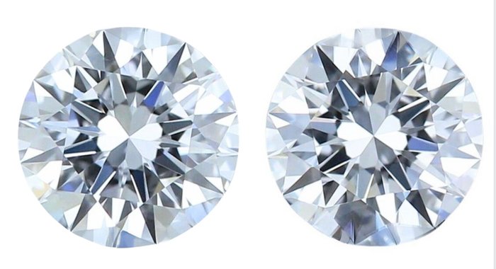 2 pcs 钻石 - 1.01 ct - 圆形, 明亮型 - D (无色) - VVS1 极轻微内含一级, VVS2 极轻微内含二级