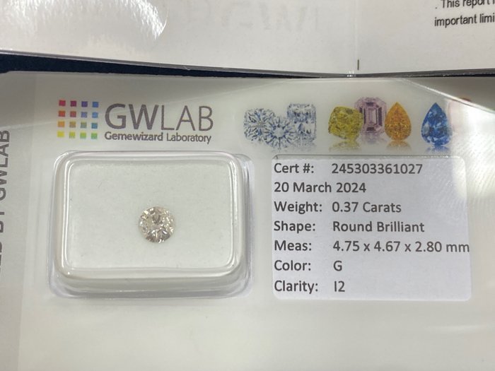 1 pcs Diamonds - 0.37 ct - Round - G - I2, No reserve price