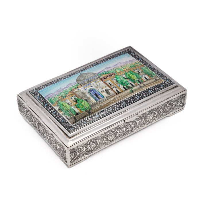 精美复古波斯/伊朗 84 银和珐琅盒子，饰有迷人的珐琅 - 银 - 伊朗 - 1960-1970