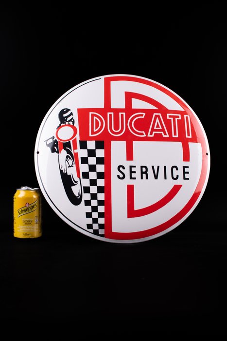 Sign - Ducati - Service sign; enamel; motobike rider; relief! 410mm