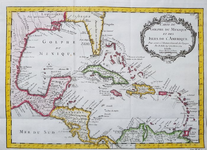 America, Mappa - Central America / Mexico / Caribbean / United States / Florida / Honduras / Panama / Yucatan; La Haye / P. de Hondt / J.N. Bellin - Carte du Golphe du Mexique et des Isles de l'Amerique - 1721-1750