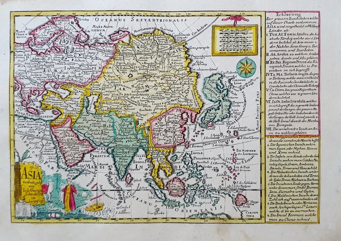 Ásia, Mapa - China / Japão / Índia / Coreia / Filipinas / Índias Orientais / Sumatra; Johann Georg Schreiber - Asia - 1721-1750