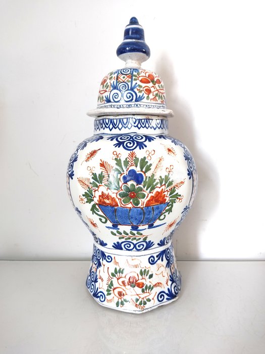 Delft style - 带盖花瓶  - 陶器