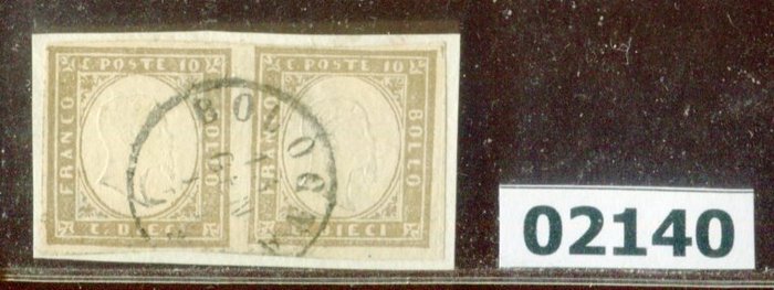 Italian antiikkivaltiot - Sardinia 1861 - Yhdistä vasemmalla olevan esimerkin kanssa, joka näyttää koko fileen - Sassone 14Cc