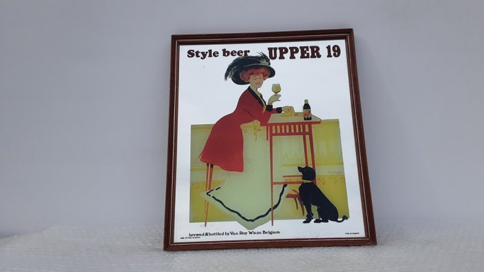 Beautiful old mirror "Style" beer Upper 19 - Markedsføringstegn - Hot glass