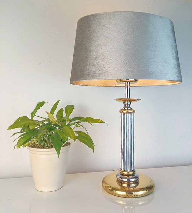 Bordlampe - 50 cm - Vintage neoklassisk lampe - Messing, Metal, Velours