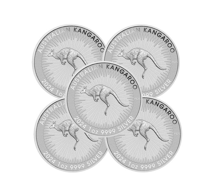 Austrália. 2024 Australia Kangaroo Coin in capsule, 5 x 1 oz