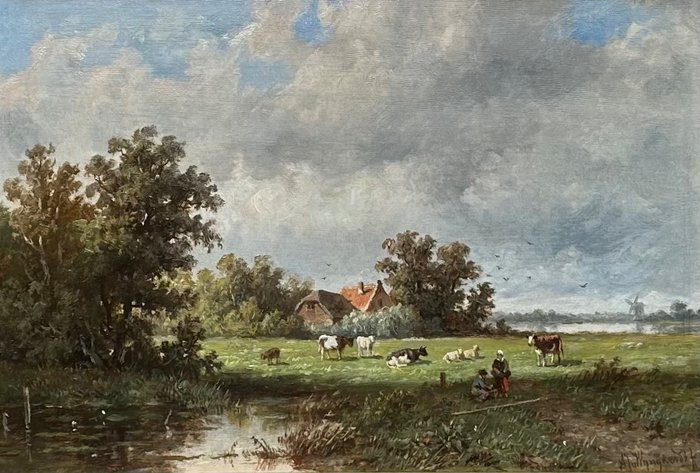 Antoine Jacobus Van Wijngaerdt (1808-1887) - Cattle and sheep grazing