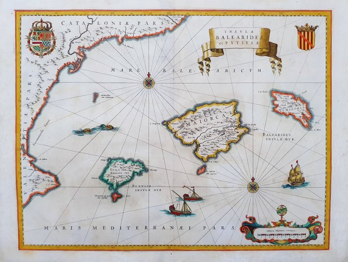 欧洲, 地图 - 西班牙 / 巴利阿里群岛 / 伊维萨岛 / 马略卡岛 / 梅诺卡岛 / 福门特拉岛 / 塔拉戈纳 / 巴伦西亚; Frederick De Wit - Insulae Balearides et Pytiusae - 1581-1600