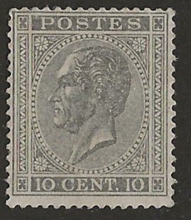 Belgia 1867 - 10c grå Leopold I i profil - t15, sentrert - OBP/COB 17A