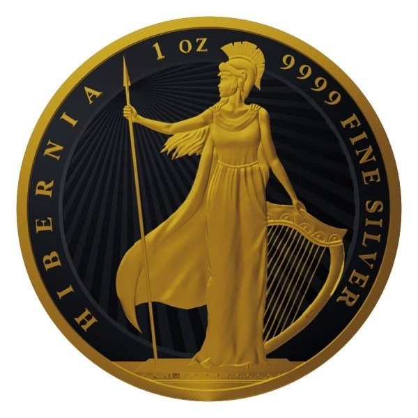 纽埃. 2 Dollars 2023 Hibernia - Black Platinum 24k Gold Gilded, 1 Oz (.999)  (没有保留价)