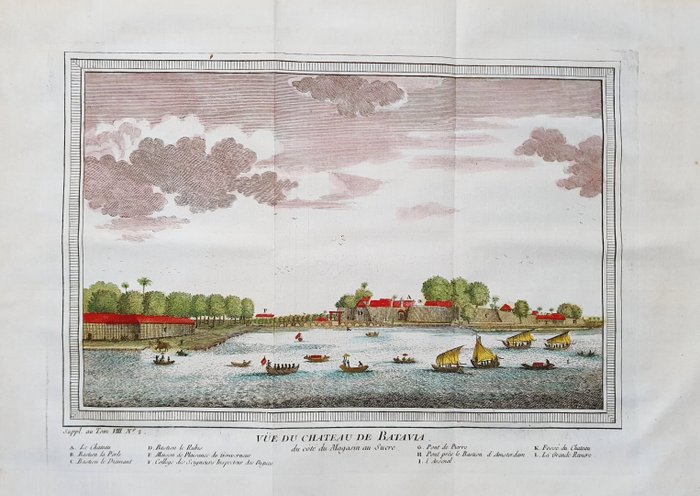 亚洲, 地图 - 印度尼西亚/雅加达/爪哇/巴达维亚; La Haye / P. de Hondt / J.N. Bellin - Vue du Chateau de Batavia - 1721-1750