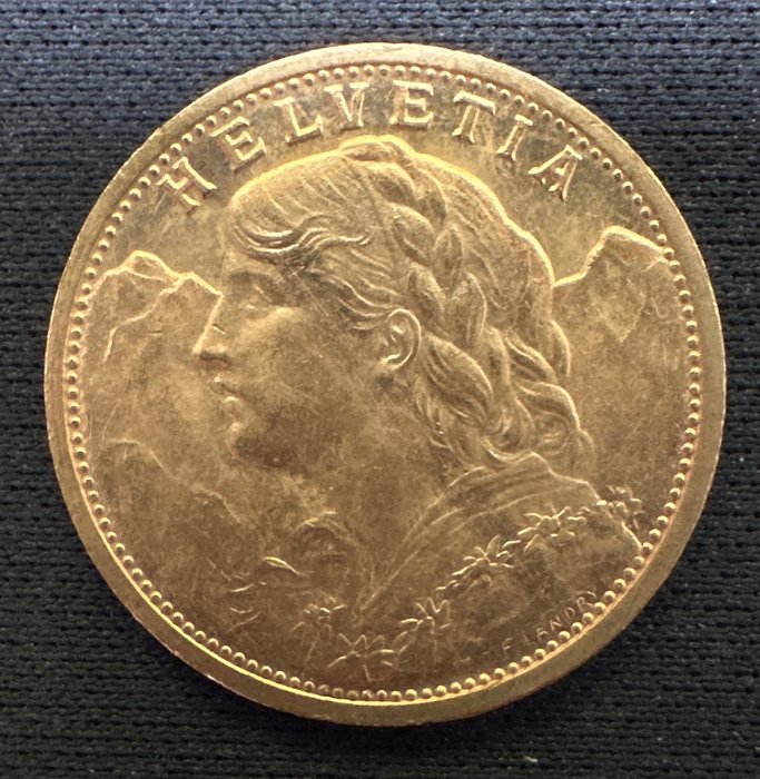 Sveitsi. 20 Franken 1909 B  (Ei pohjahintaa)