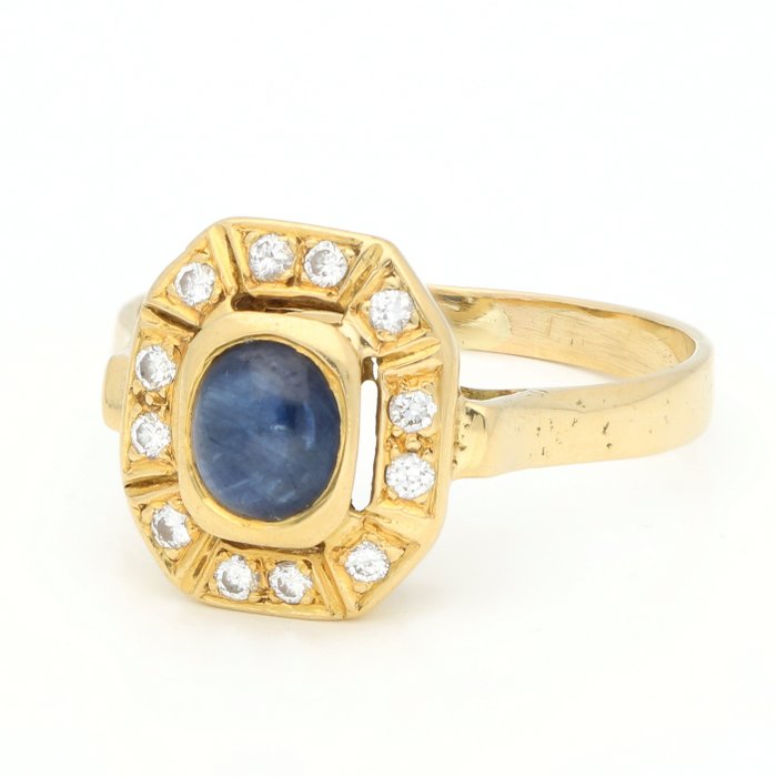 戒指 - 18K包金 黄金 钻石  (天然) - 蓝宝石 