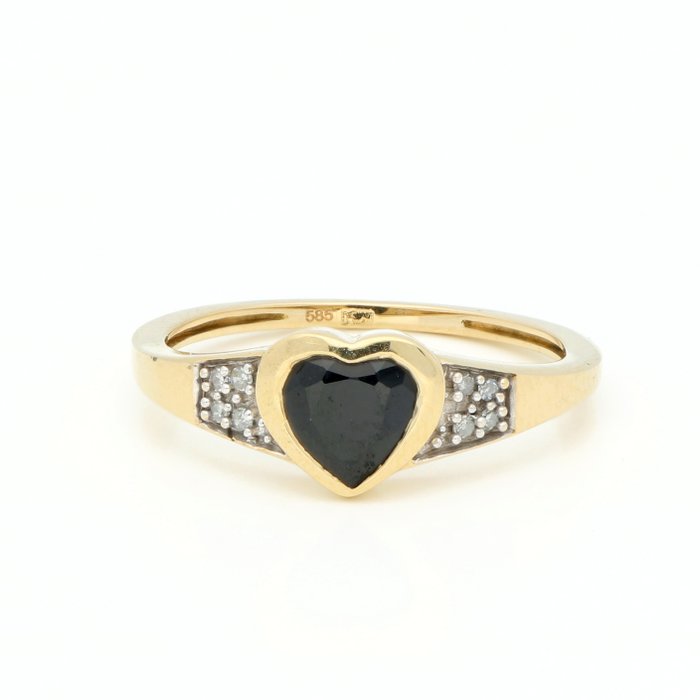 Zonder Minimumprijs - Ring - 14 karaat Geel goud Diamant  (Natuurlijk) - Saffier 