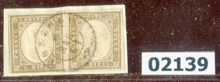 Ókori itáliai államok - Szardínia 1861 - Párosítsa a bal oldali példával, amely a teljes filét mutatja - Sassone 14Cf