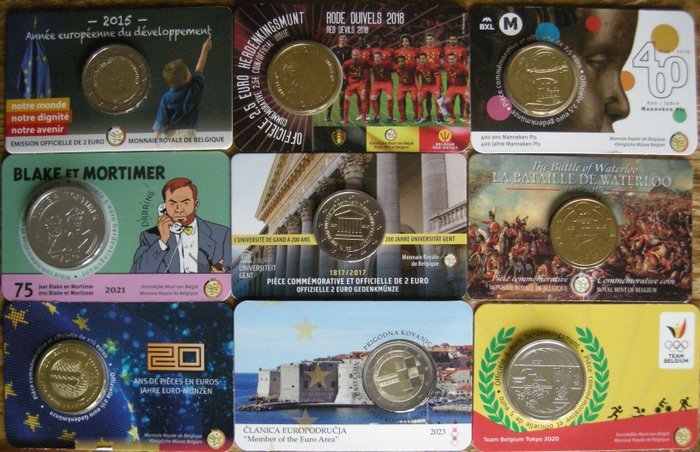 克罗地亚, 比利时. 2 Euro / 2,5 Euro / 5 Euro (9 verschillende coincards)  (没有保留价)