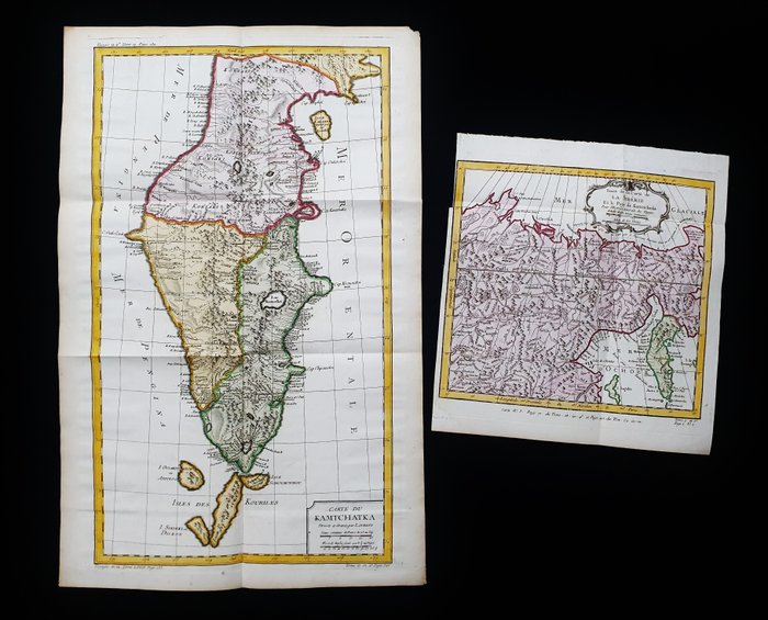 Ásia, Mapa - (LOTE de 2) Sibéria / Leste da Rússia / Mar do Norte / Península de Kamchatka / Petropavlovsk; La Haye / P. de Hondt / J.N. Bellin - Carte du Kamtchatka / Suite de la Carte de la Siberie - 1721-1750