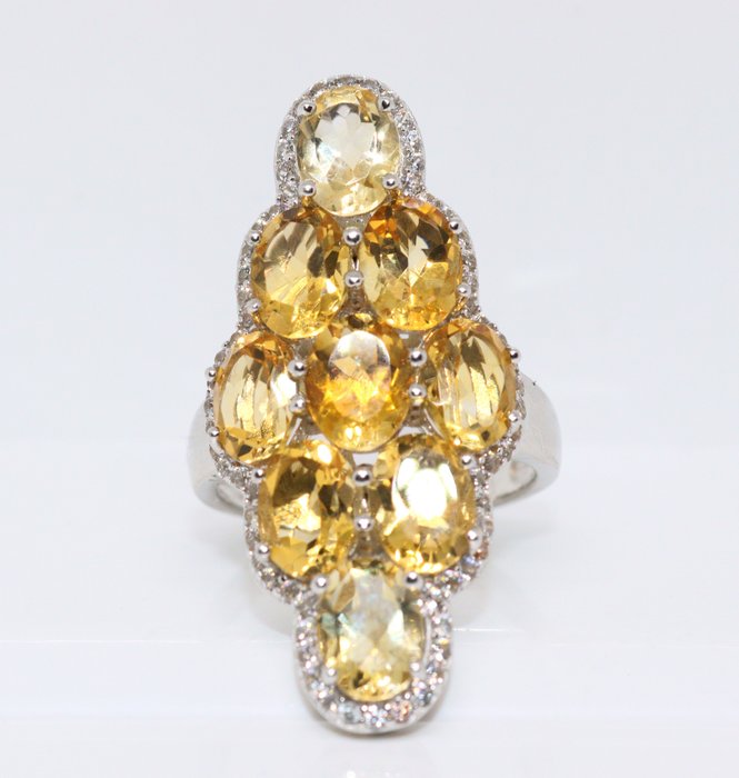 No Reserve Price - Ring Silver, 18mm, -  10.35ct. tw. Citrine - Topaz - Size 18mm,