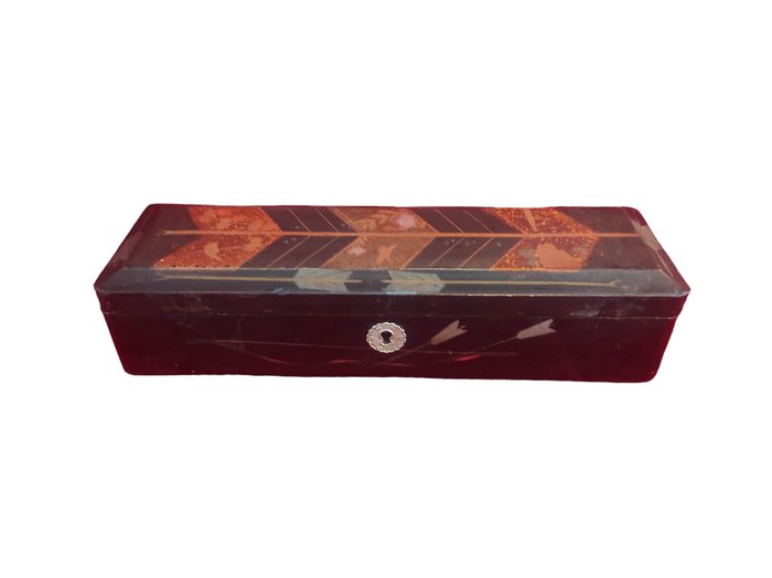 Caja - Caja de té con almendro en flor y gorriones - Laca, Madera, Policromo
