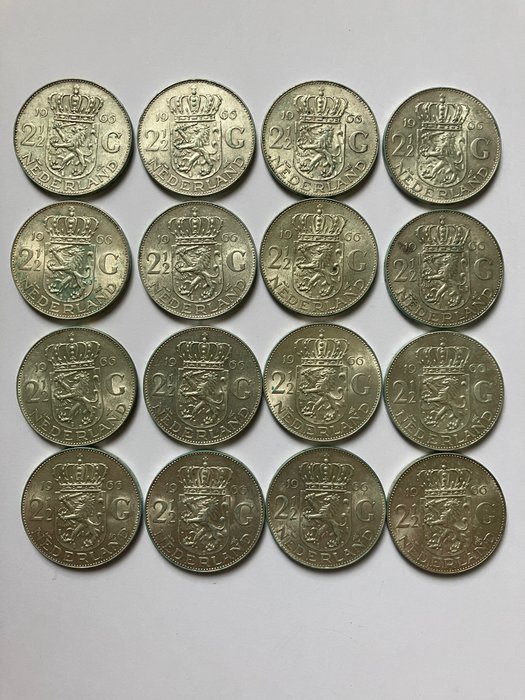 Nederland. Juliana (1948-1980). 2 1/2 Gulden 1966 (16 coins)  (Zonder Minimumprijs)