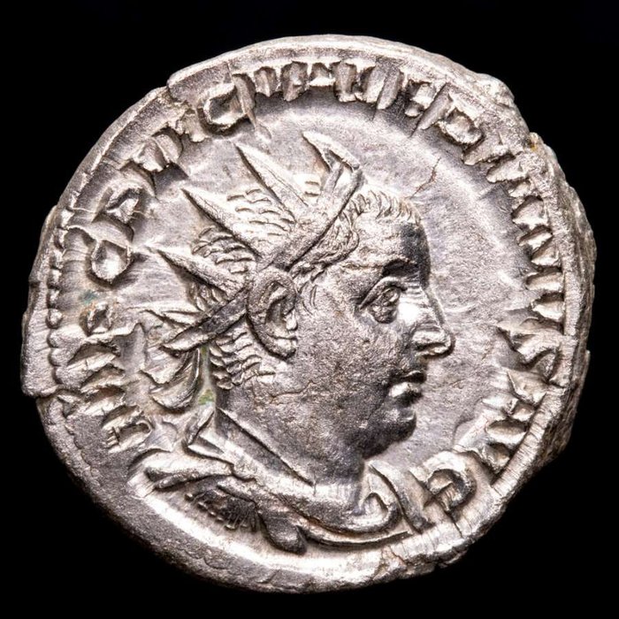 罗马帝国. 瓦莱里安一世（公元253-260）. Antoninianus Minted in Rome between 253-254 A.D. APOLLINI PROPVG. Apollo standing right, drawing bow  (没有保留价)