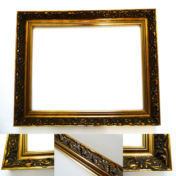 Handvervaardigd - Cadre - Cadre / cadre décoré de plâtre doré  - Bois, Plâtre
